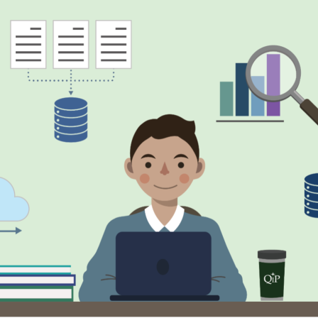 image of person around data collection icons
