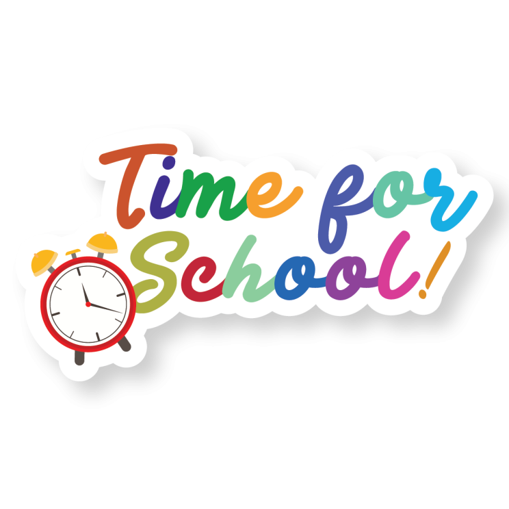 "Time for School" with a clock icon