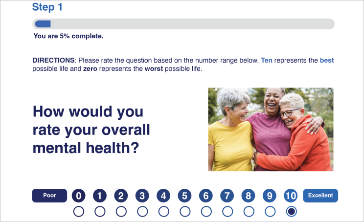 Wireframe for "Step 1" BellAge Wellness Assessment